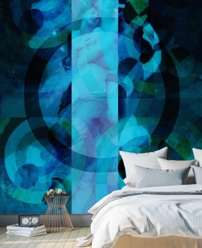 blue abstract art of angels wallpaper