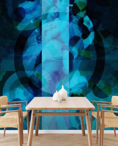 blue abstract art of angels wallpaper