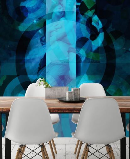 blue abstract art of angels wallpaper