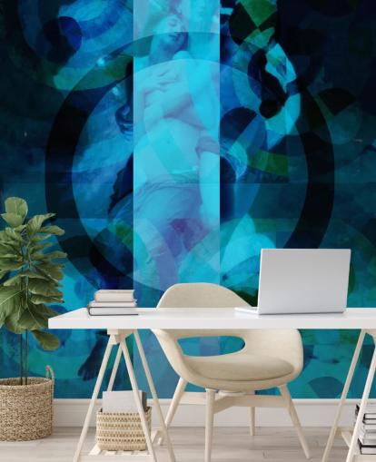 blue abstract art of angels wallpaper