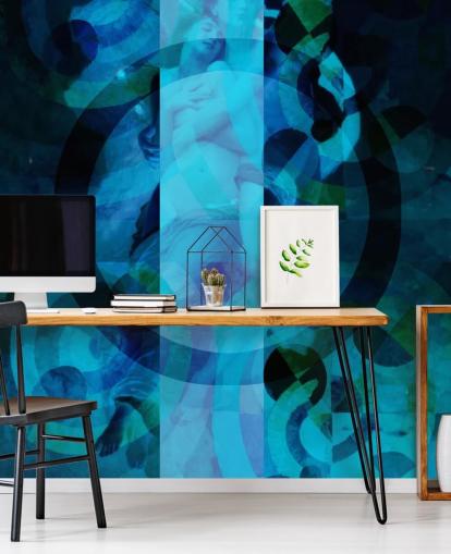 blue abstract art of angels wallpaper