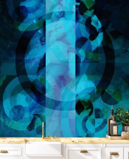 blue abstract art of angels wallpaper