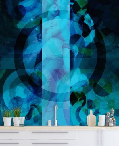 blue abstract art of angels wallpaper