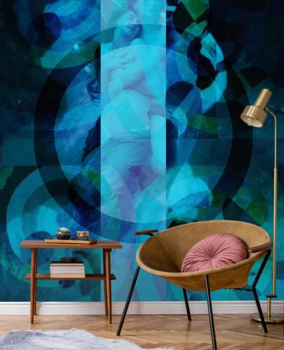 blue abstract art of angels wallpaper