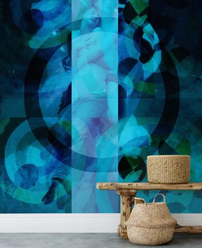 blauwe abstracte kunst van engelen behang