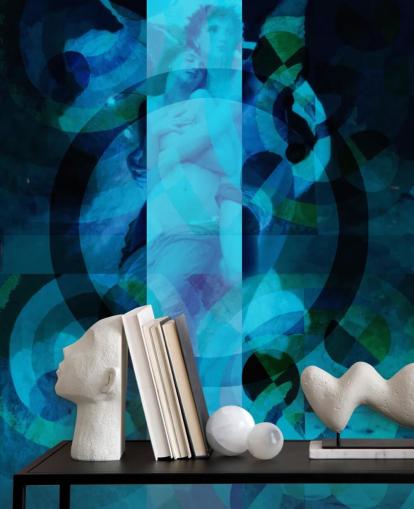 blue abstract art of angels wallpaper