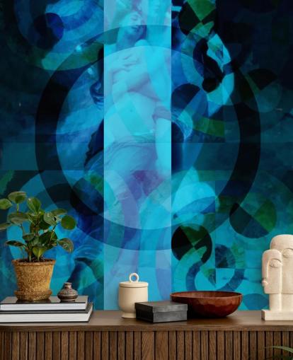 blue abstract art of angels wallpaper