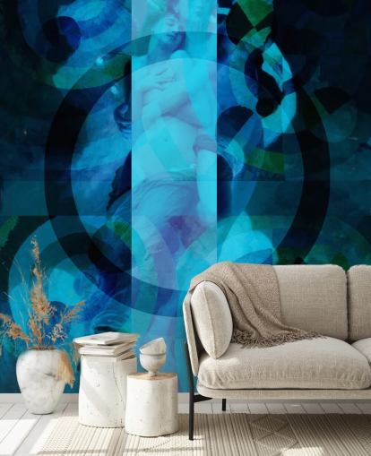 blue abstract art of angels wallpaper