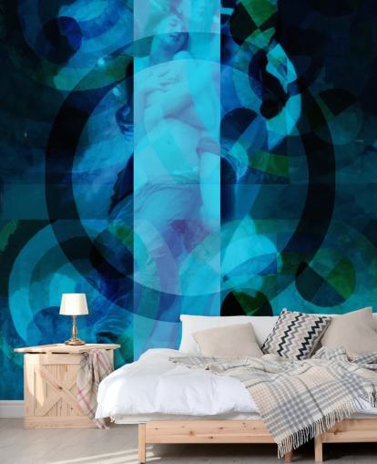 blue abstract art of angels wallpaper