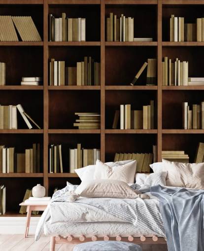 Bruine boekenkast behang