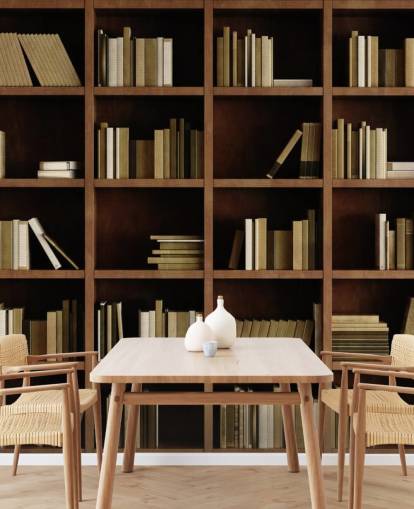 Papel pintado de librería marrón
