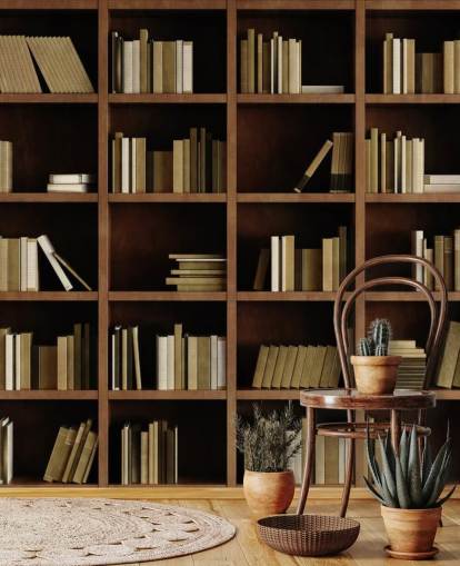 Brown Bookcase Wallpaper
