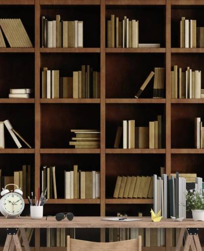 Papel pintado de librería marrón