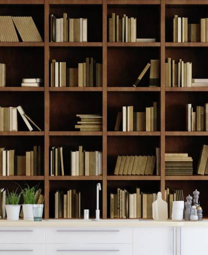 Carta da parati con libreria marrone