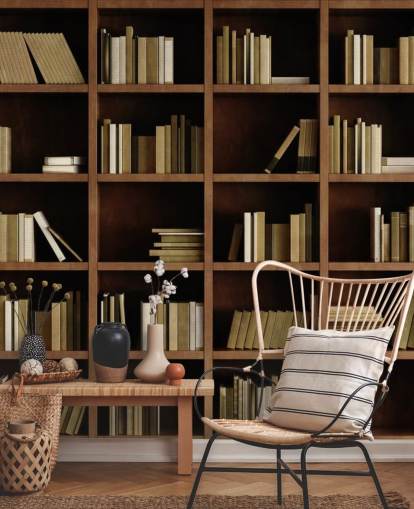 Brown Bookcase Wallpaper