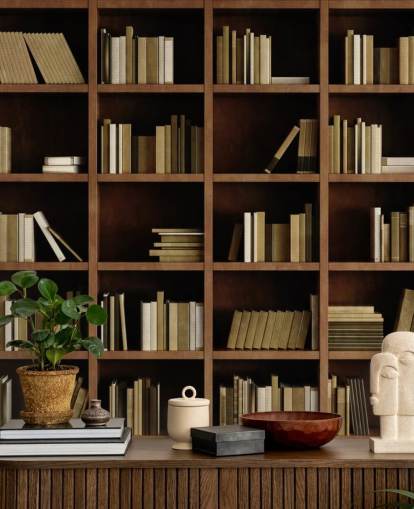 Papel pintado de librería marrón