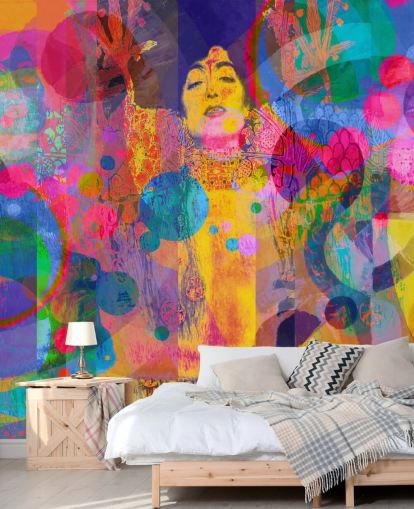 kleurrijke aangepaste regenboogbehangmuurschildering genaamd Crazy Rainbow