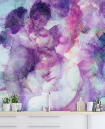 paars bewolkt abstract van engelen behang