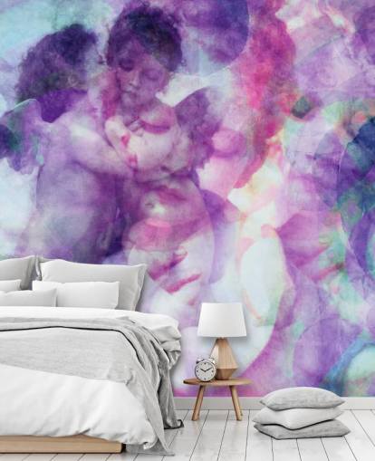 paars bewolkt abstract van engelen behang