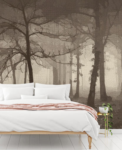 Sepia Nebliger Wald Tapete