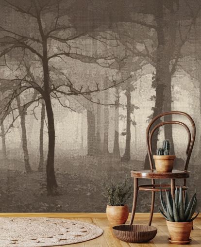 Sepia Misty Forest Wallpaper
