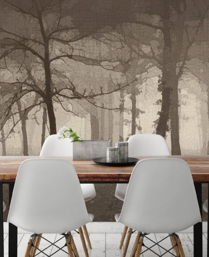 Sepia Nebliger Wald Tapete