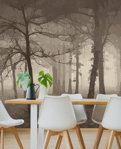 Sepia Misty Forest Wallpaper