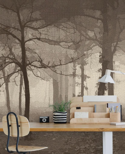 Sepia Misty Forest Wallpaper