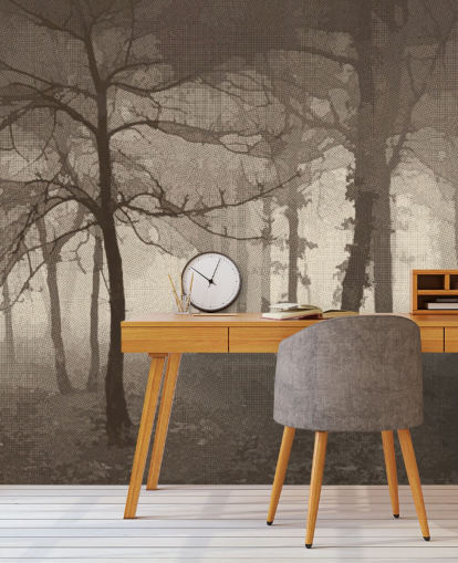 Sepia Misty Forest Wallpaper