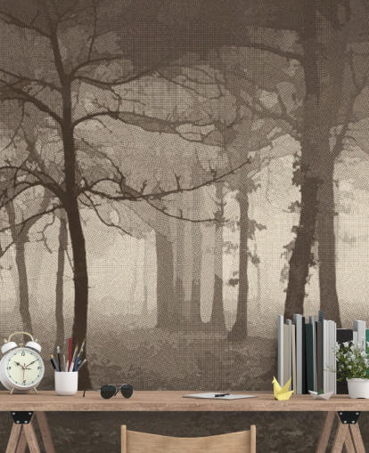 Papel de parede Sepia Misty Forest Papel de parede Sepia Misty Forest