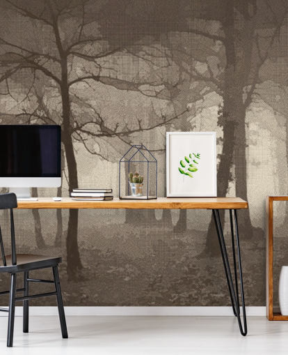 Sepia Nebliger Wald Tapete