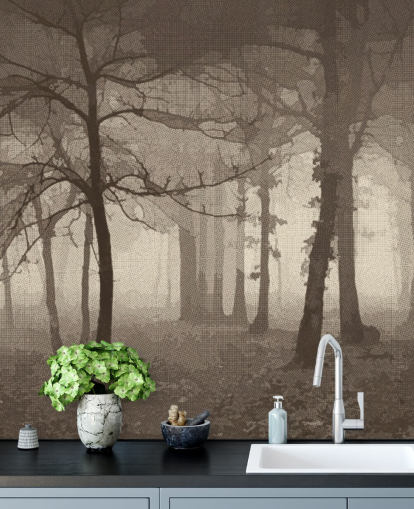 Sepia Nebliger Wald Tapete Sepia Nebliger Wald Tapete