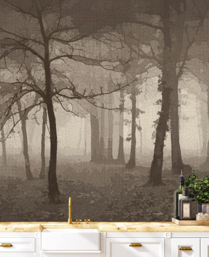 Sepia Nebliger Wald Tapete
