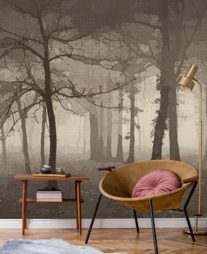 Sepia Misty Forest Wallpaper