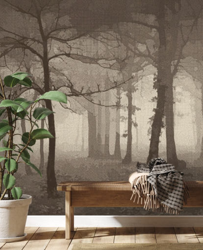 Sepia Misty Forest Wallpaper