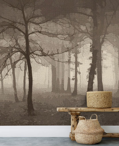 Sepia Misty Forest Wallpaper