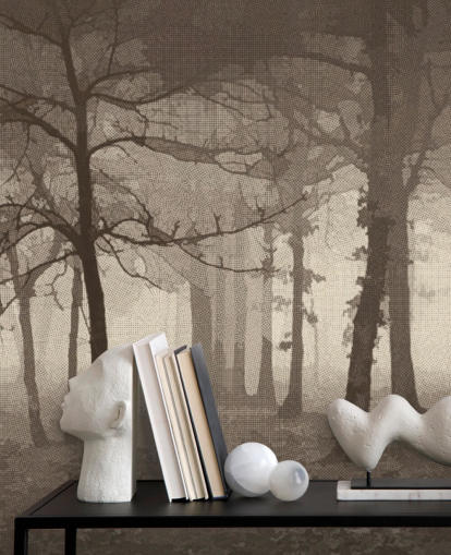 Papel de parede Sepia Misty Forest Papel de parede Sepia Misty Forest
