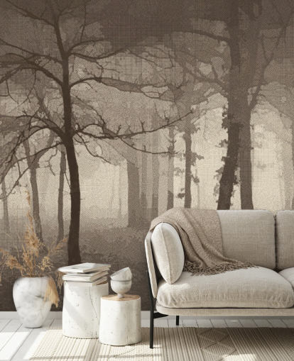 Sepia Misty Forest Wallpaper