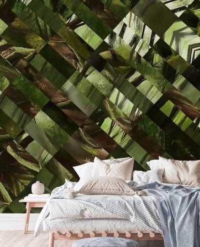 Geometrisch groen hout behang Geometrisch groen hout behang