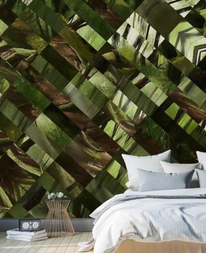 Geometric Green Wood Wallpaper