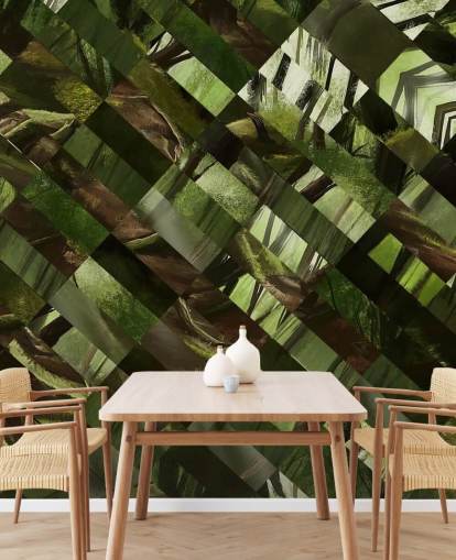 Geometrisch groen hout behang Geometrisch groen hout behang