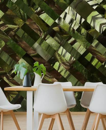 Papel pintado madera verde geométrica