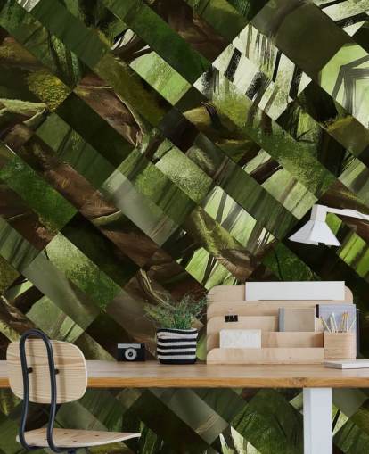 Geometrisch groen hout behang Geometrisch groen hout behang