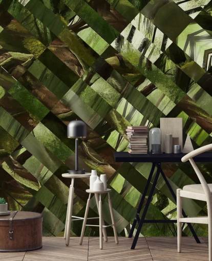 Geometrisch groen hout behang