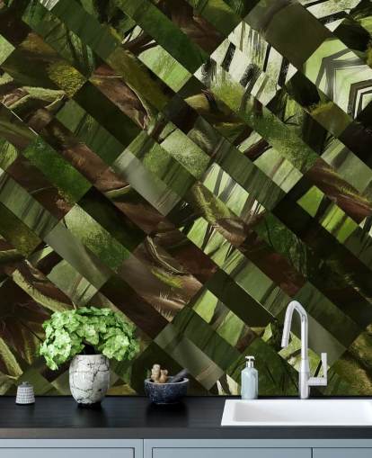 Papier Peint Géométrique Vert Bois