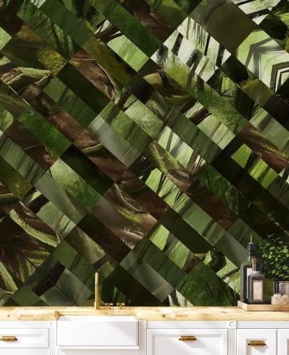 Geometrisch groen hout behang