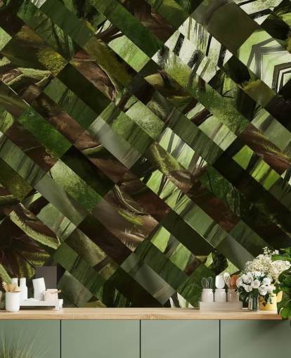 Papier Peint Géométrique Vert Bois