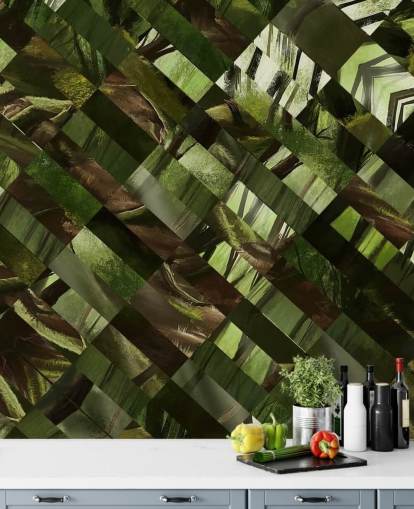 Geometric Green Wood Wallpaper