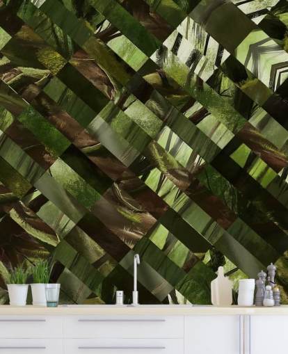 Papel pintado madera verde geométrica