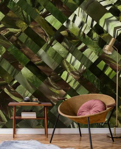 Geometrisch groen hout behang